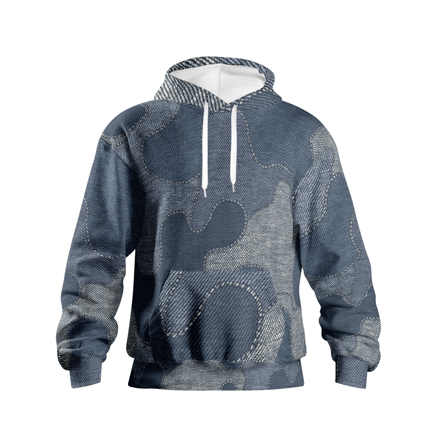 Denim Textures Hoodie | Blue Patchwork Pattern