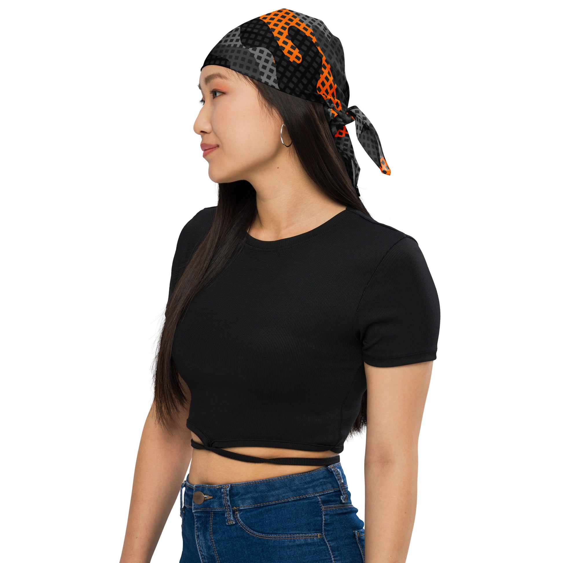 Camo Bandana | Black & Orange Pixel Pattern