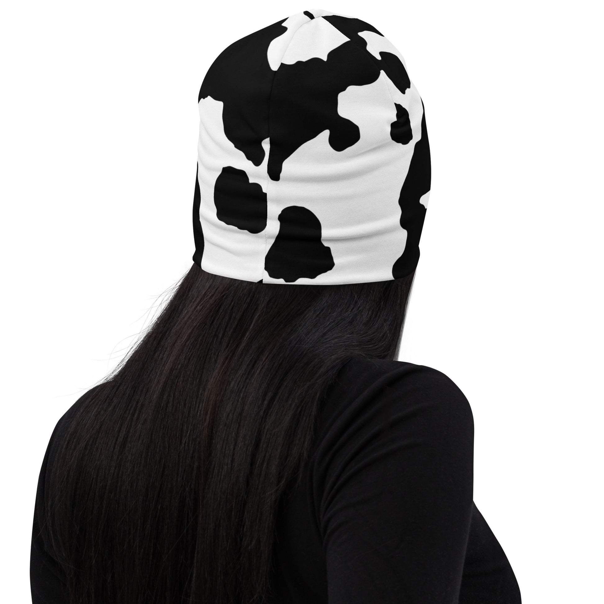 Camouflage Beanie | Black & White Cow Print