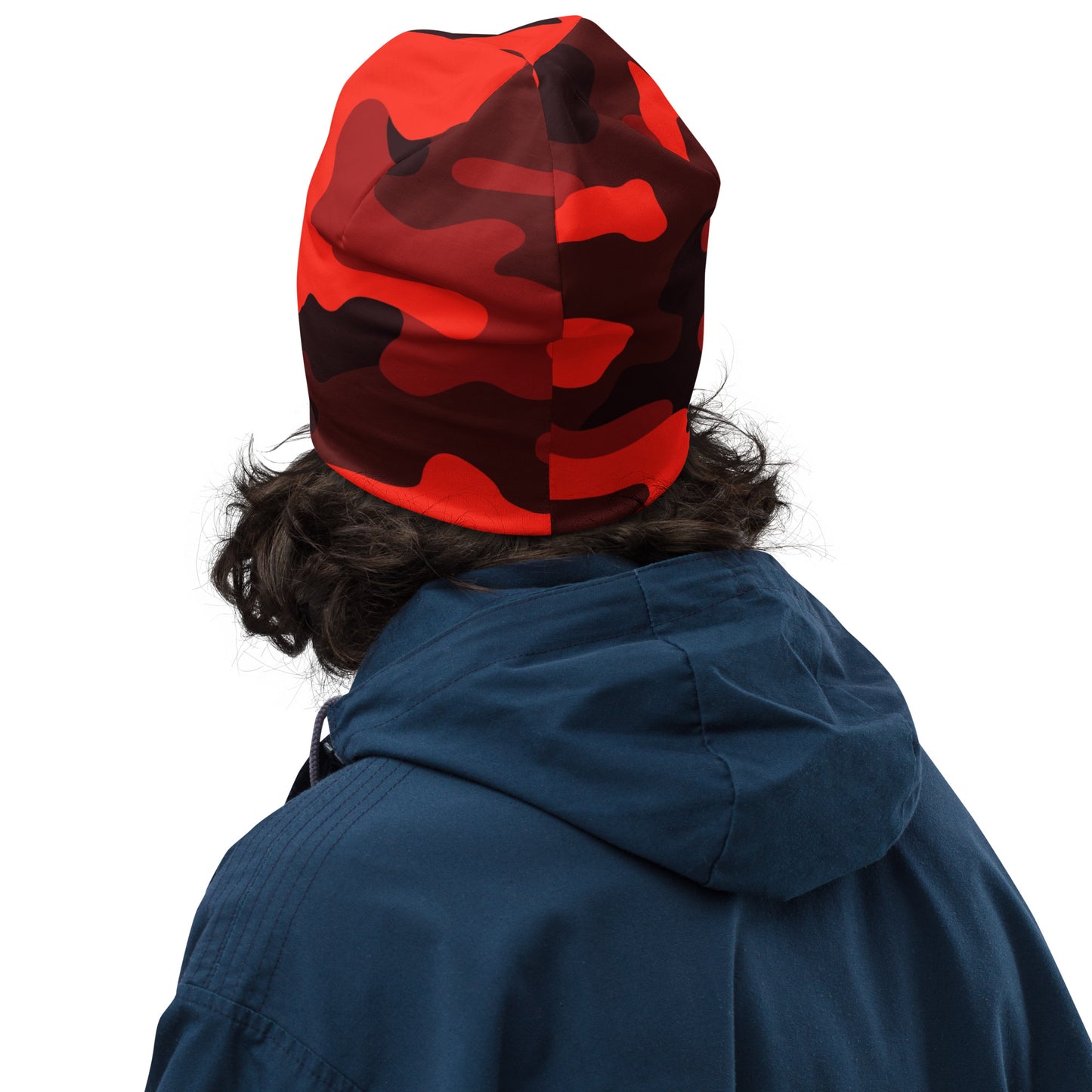 Camouflage Beanie | Scarlet Red & Black