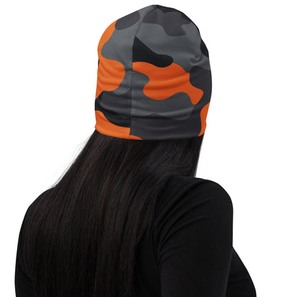 Camouflage Beanie | Orange, Black, and Gray