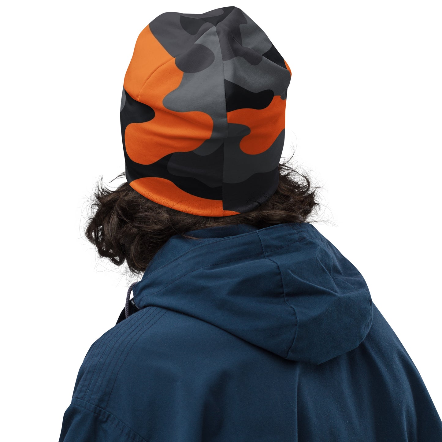 Camouflage Beanie | Orange, Black, and Gray