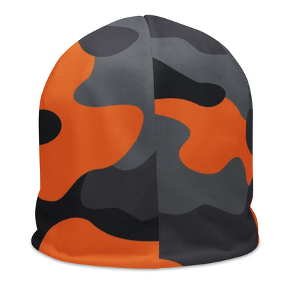 Camouflage Beanie | Orange, Black, and Gray