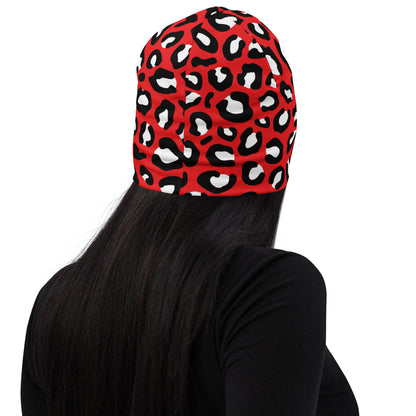 Leopard Print Beanie | Red, Black and White