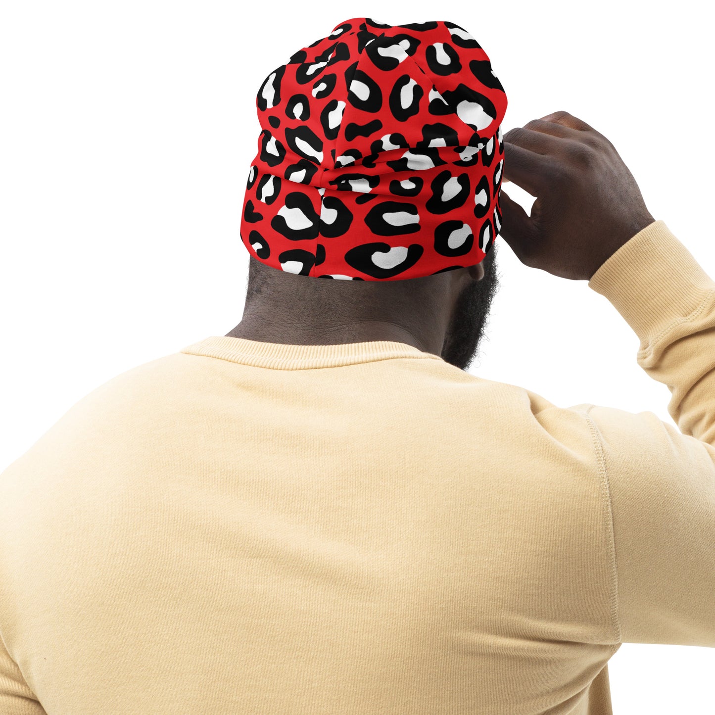 Leopard Print Beanie | Red, Black and White