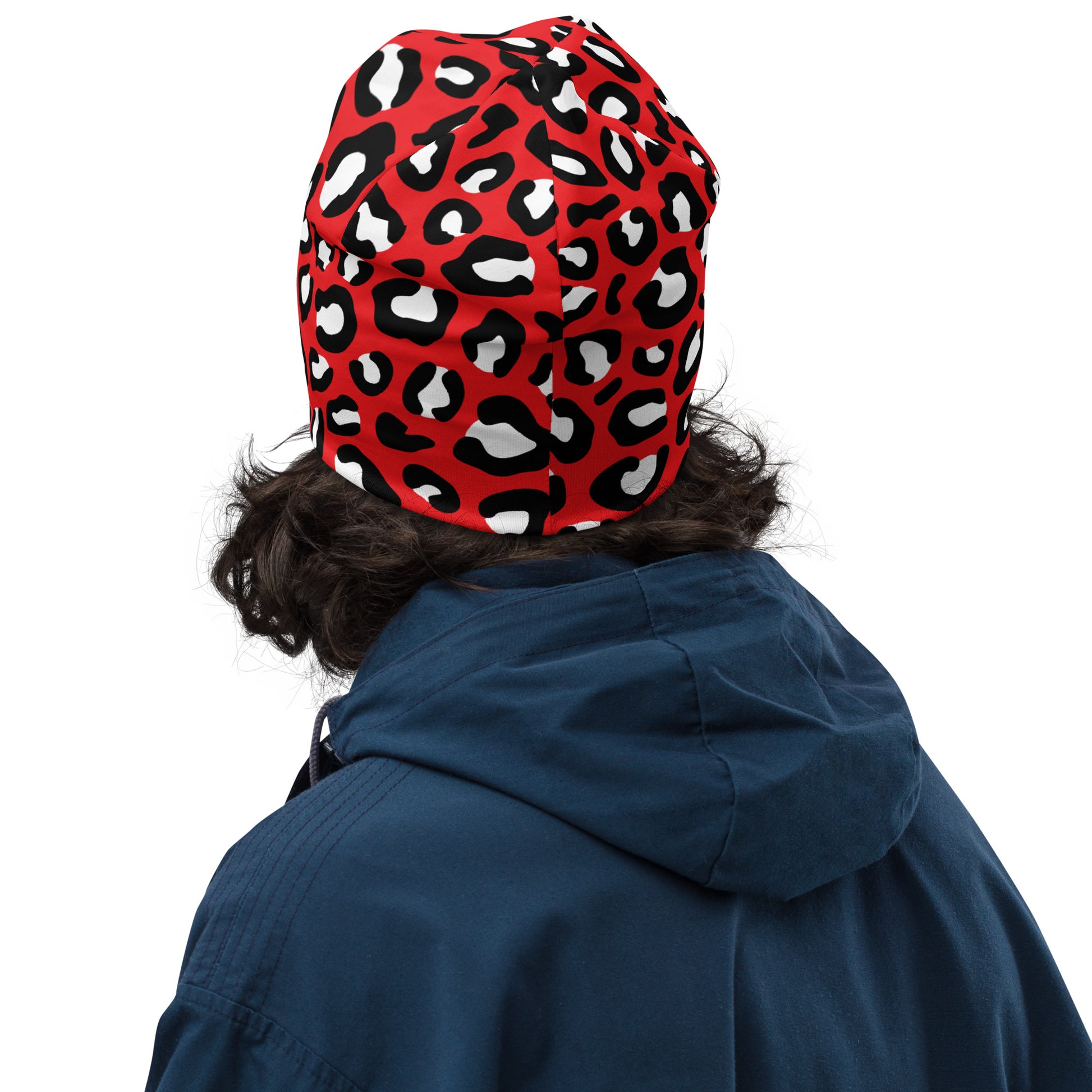 Leopard Print Beanie | Red, Black and White