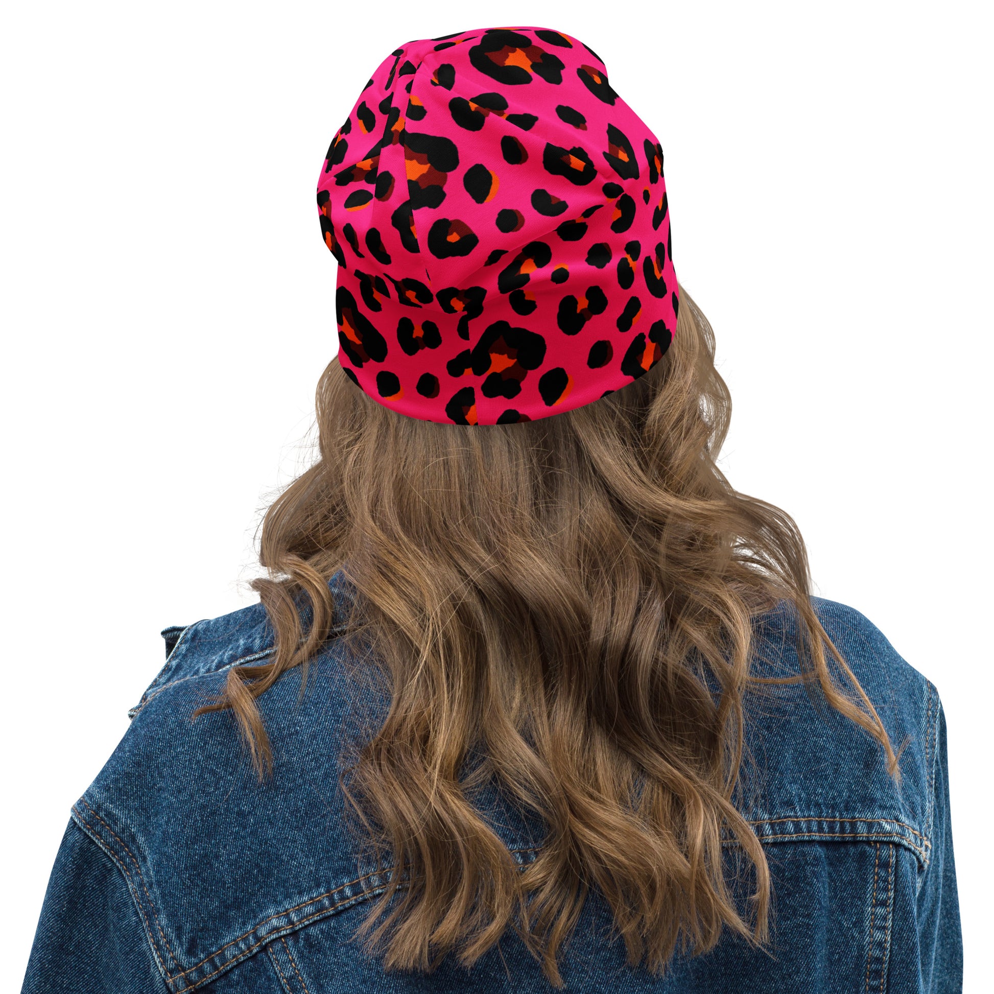 Leopard Print Beanie | Cerise Pink, Orange, and Black