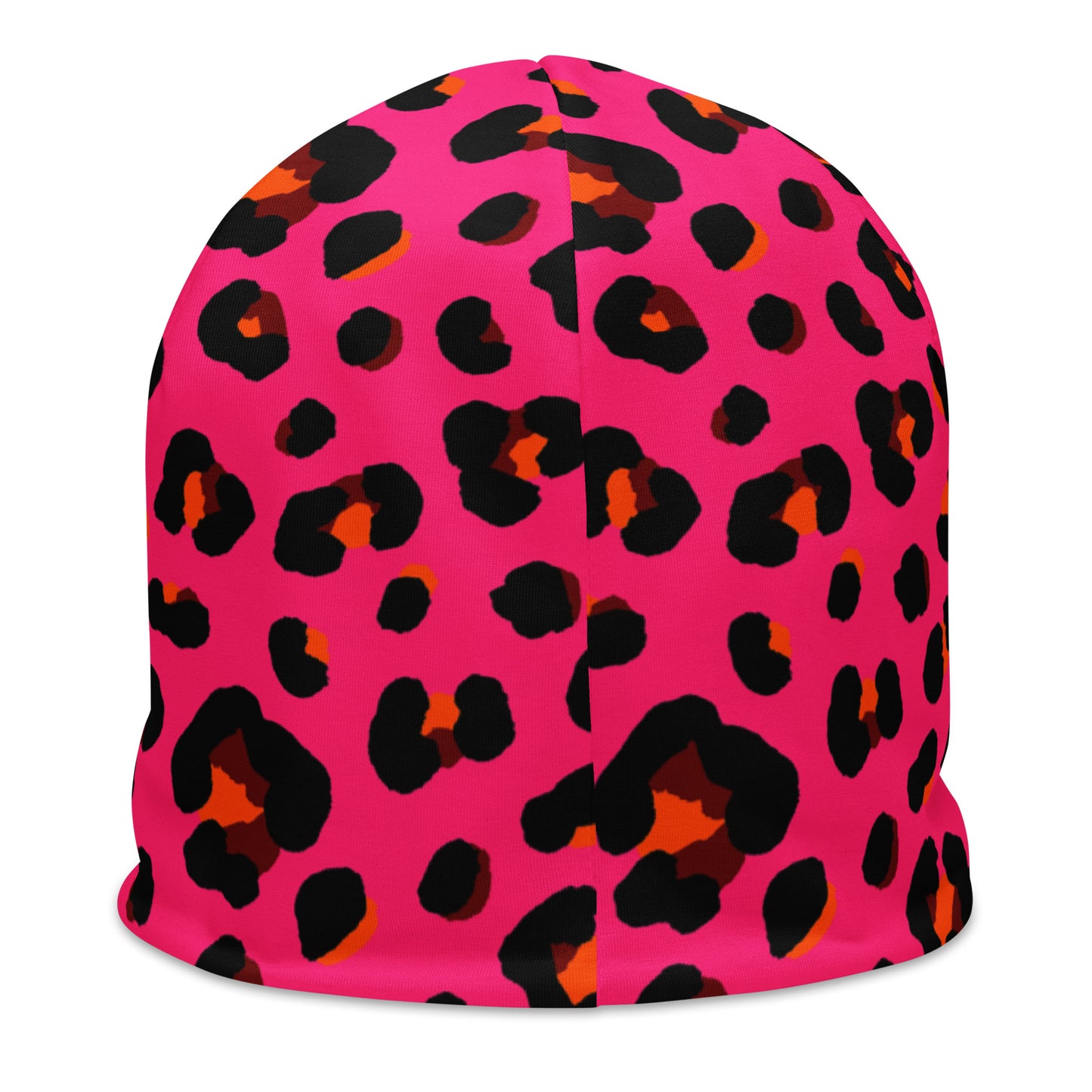 Leopard Print Beanie | Cerise Pink, Orange, and Black