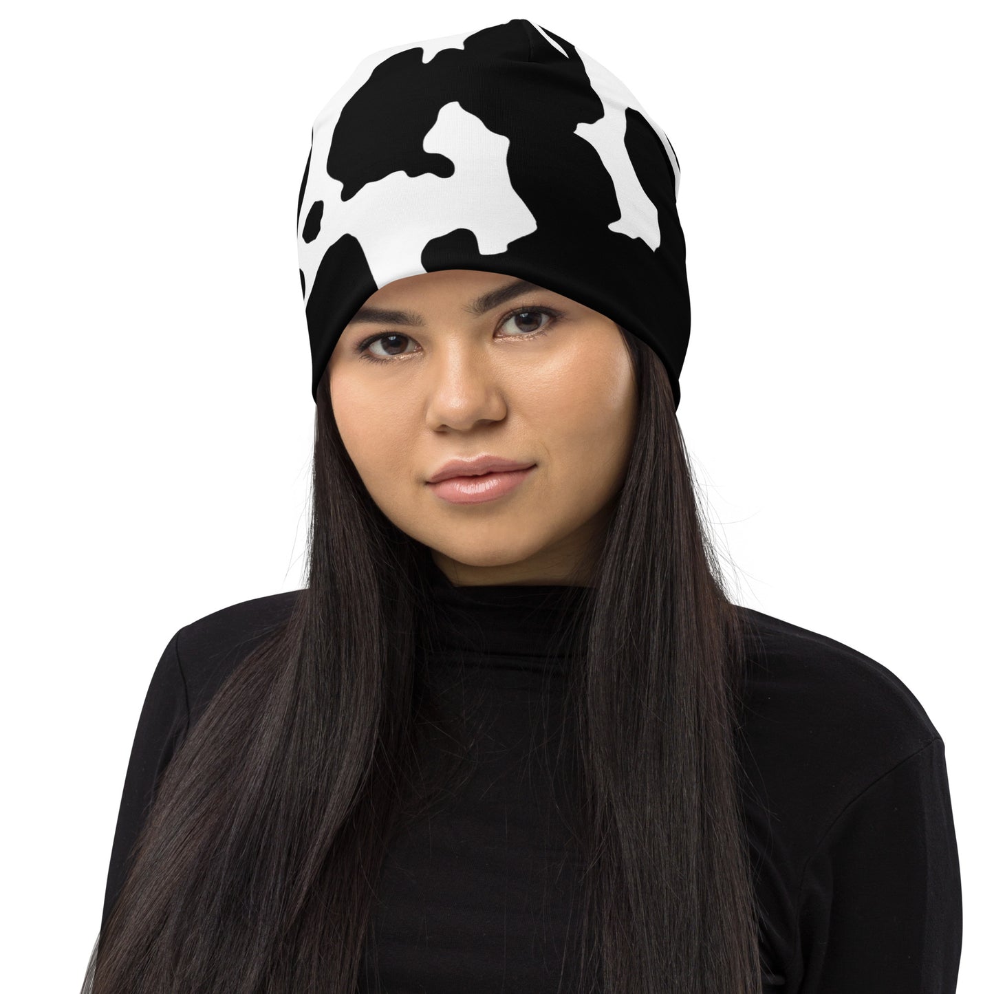 Camouflage Beanie | Black & White Cow Print