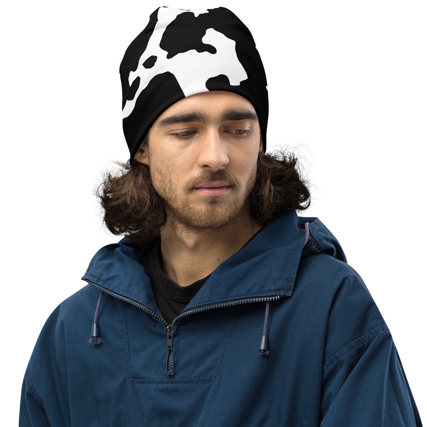 Camouflage Beanie | Black & White Cow Print