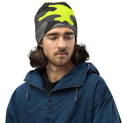 Camouflage Beanie | Yellow, Black, and Gray