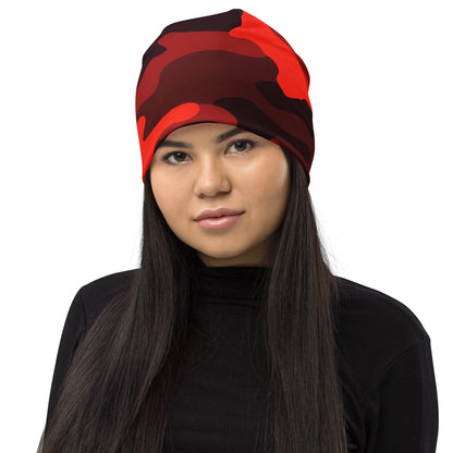 Camouflage Beanie | Scarlet Red & Black