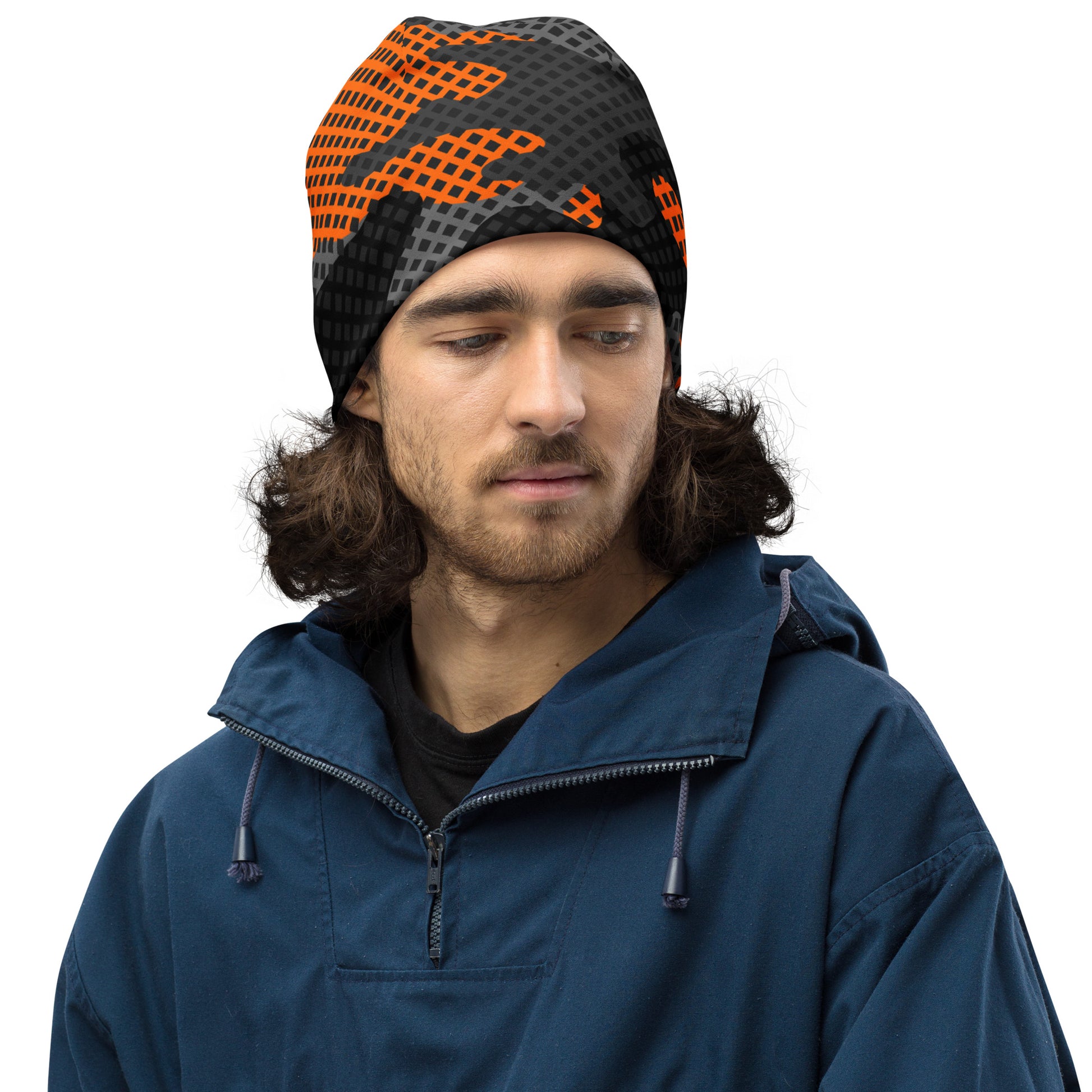 Camouflage Beanie | Orange & Black Pixel