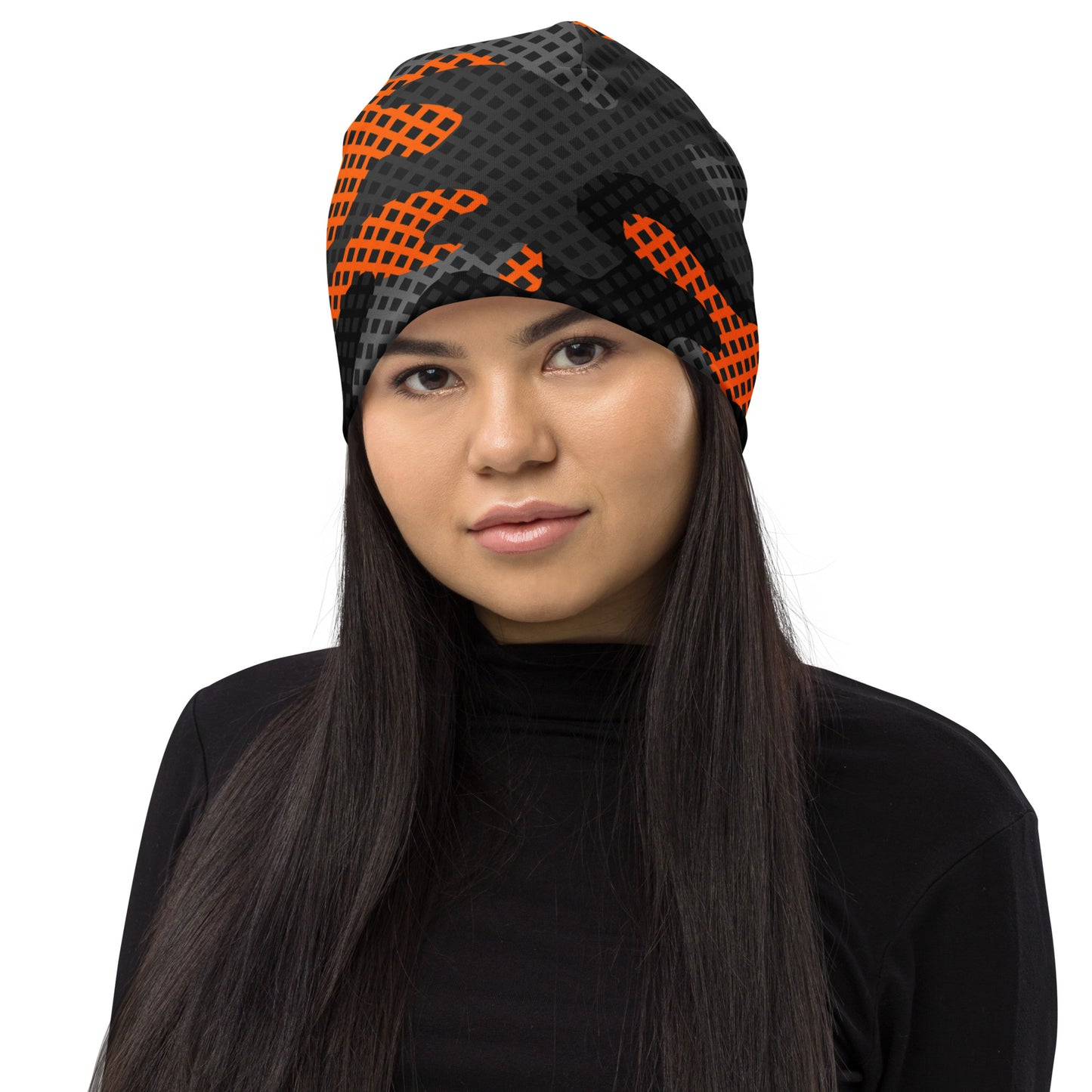 Camouflage Beanie | Orange & Black Pixel