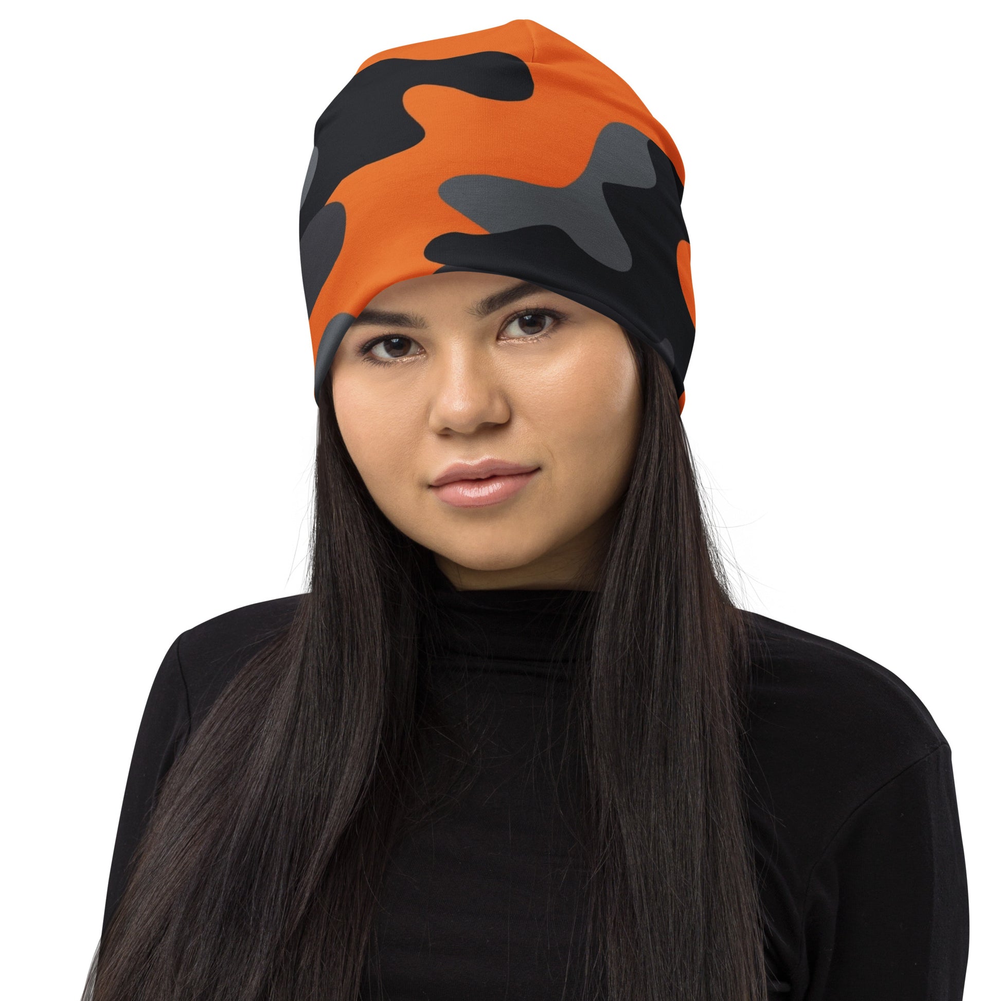 Camouflage Beanie | Orange, Black, and Gray