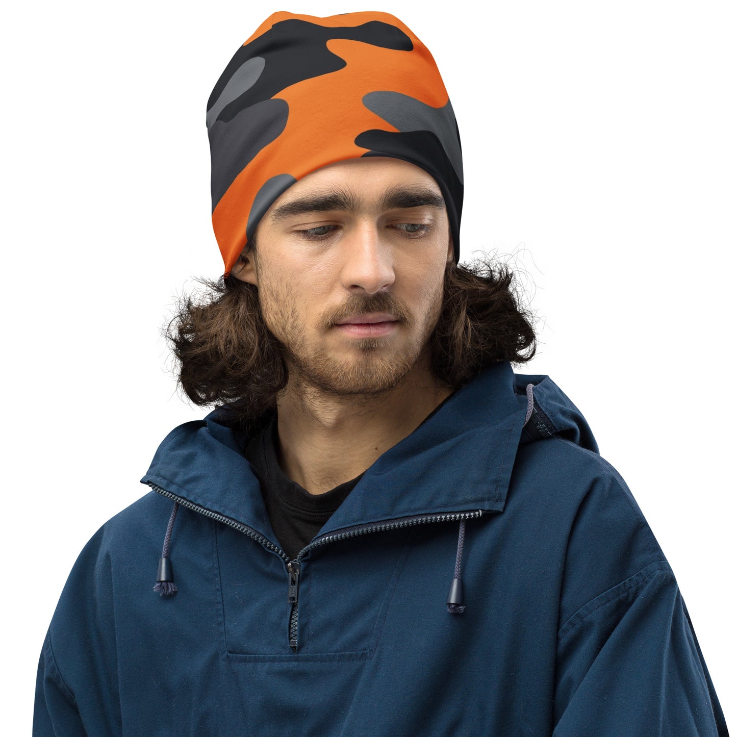 Camouflage Beanie | Orange, Black, and Gray