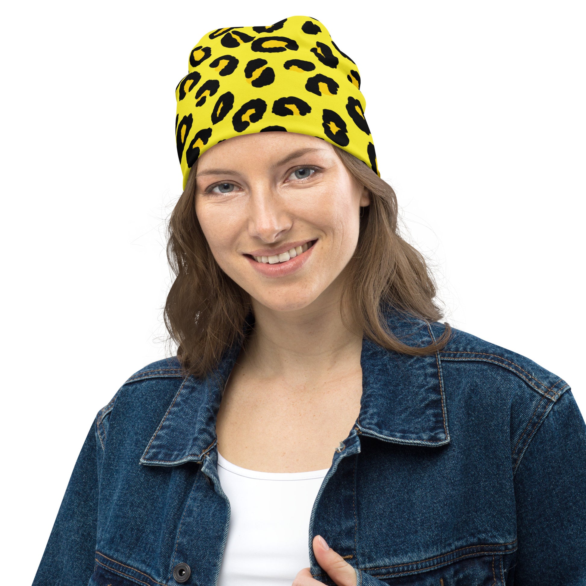 Leopard Print Beanie | Yellow and Black