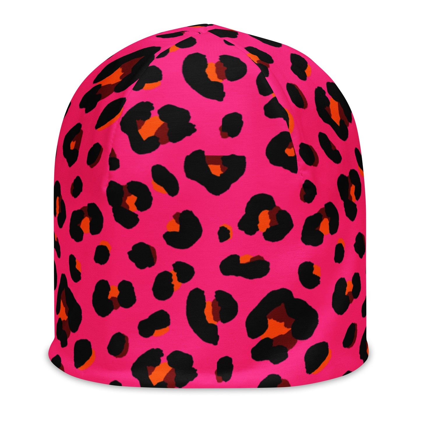 Leopard Print Beanie | Cerise Pink, Orange, and Black