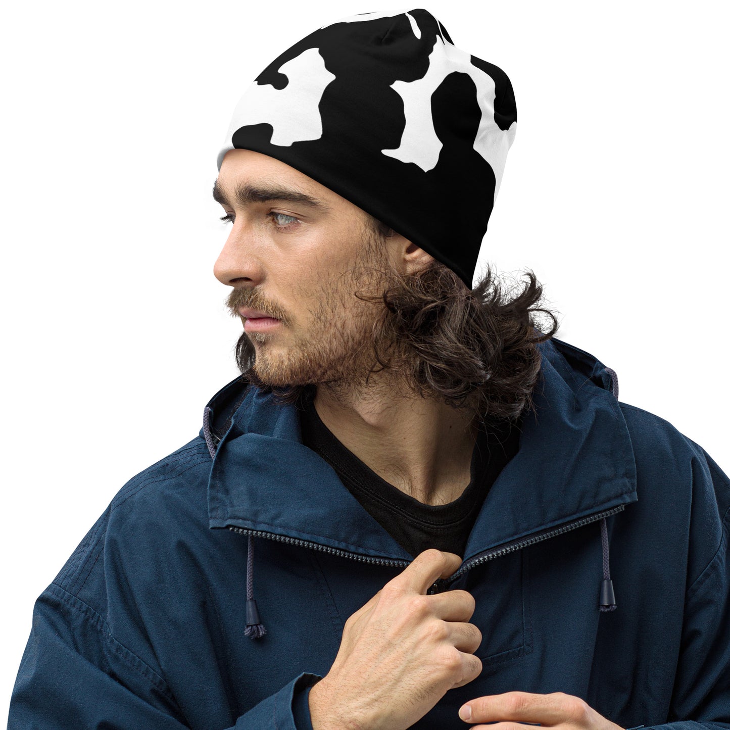 Camouflage Beanie | Black & White Cow Print