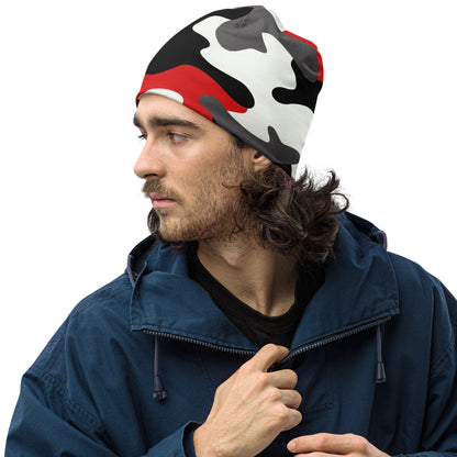 Camouflage Beanie | Red, Black, and White