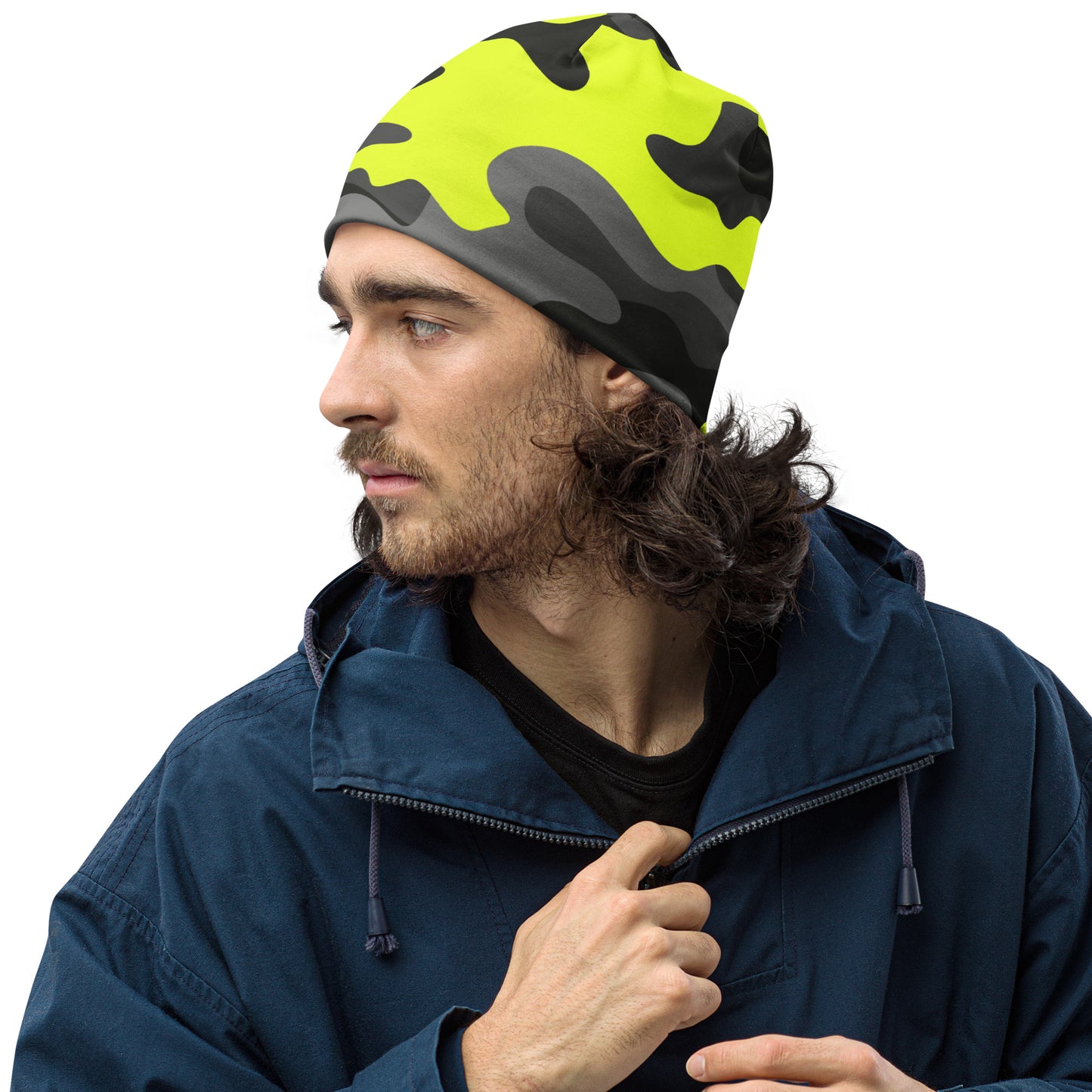 Camouflage Beanie | Yellow, Black, and Gray