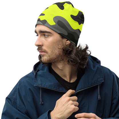 Camouflage Beanie | Yellow, Black, and Gray