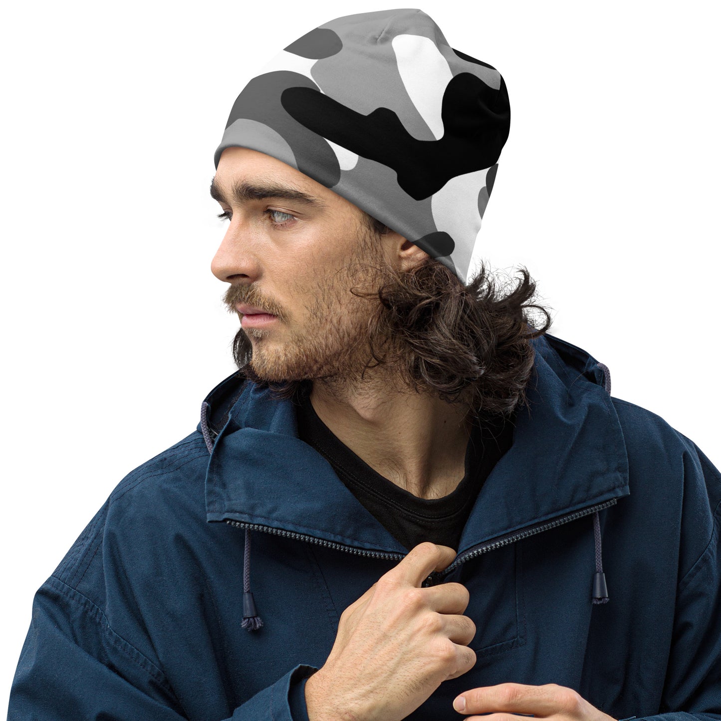 Camouflage Beanie | Gray, Black, & White