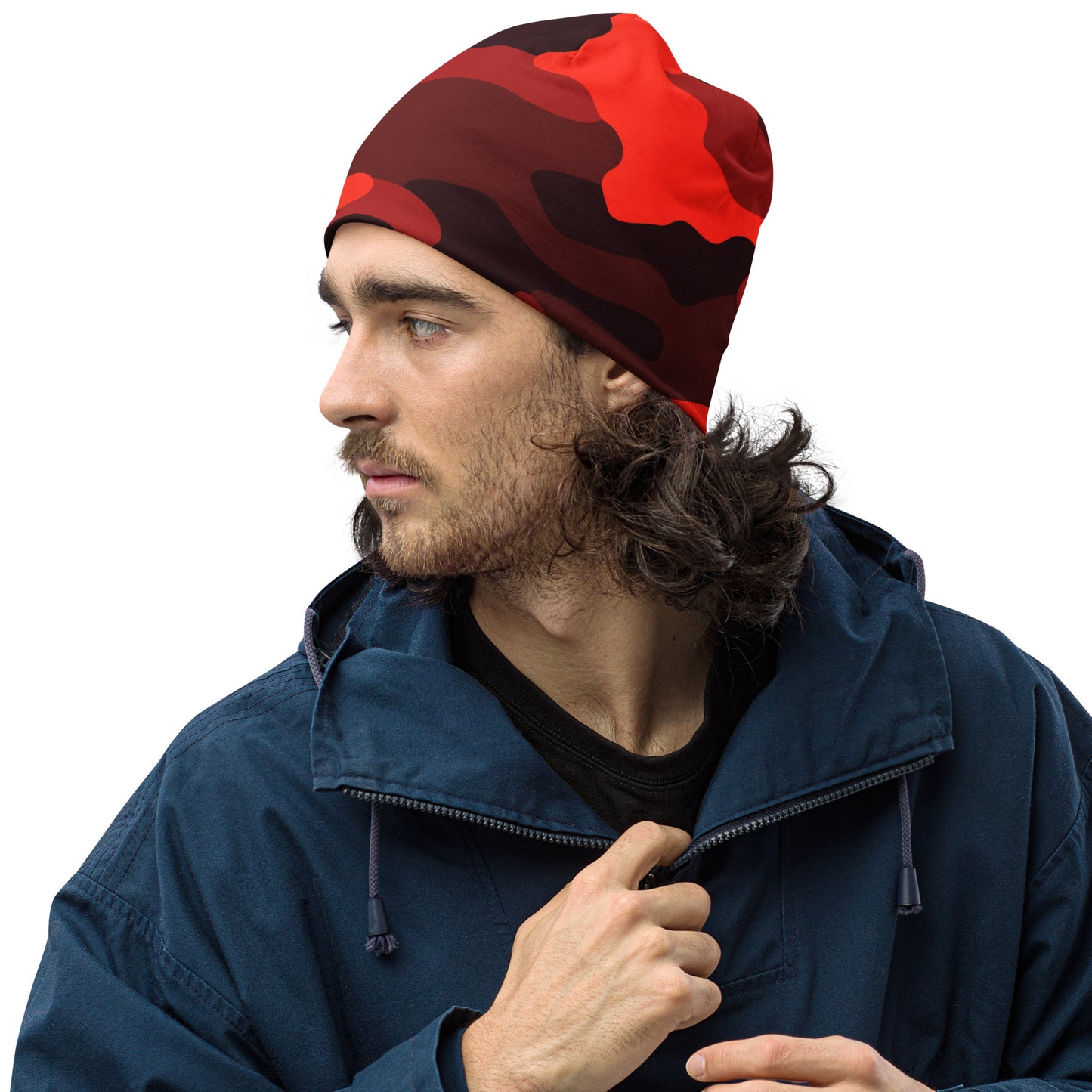 Camouflage Beanie | Scarlet Red & Black