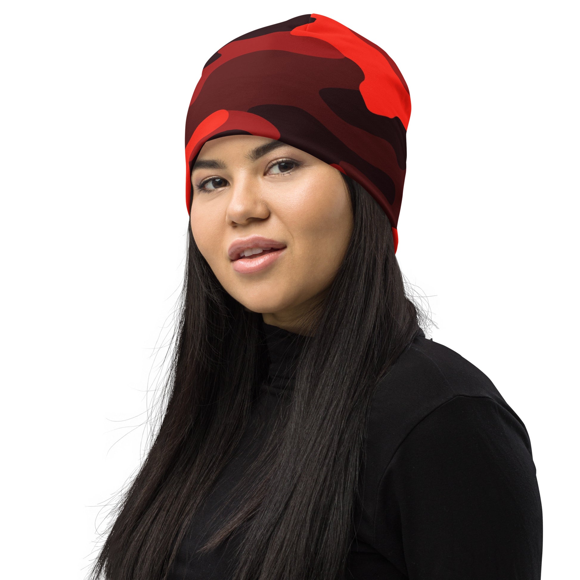 Camouflage Beanie | Scarlet Red & Black