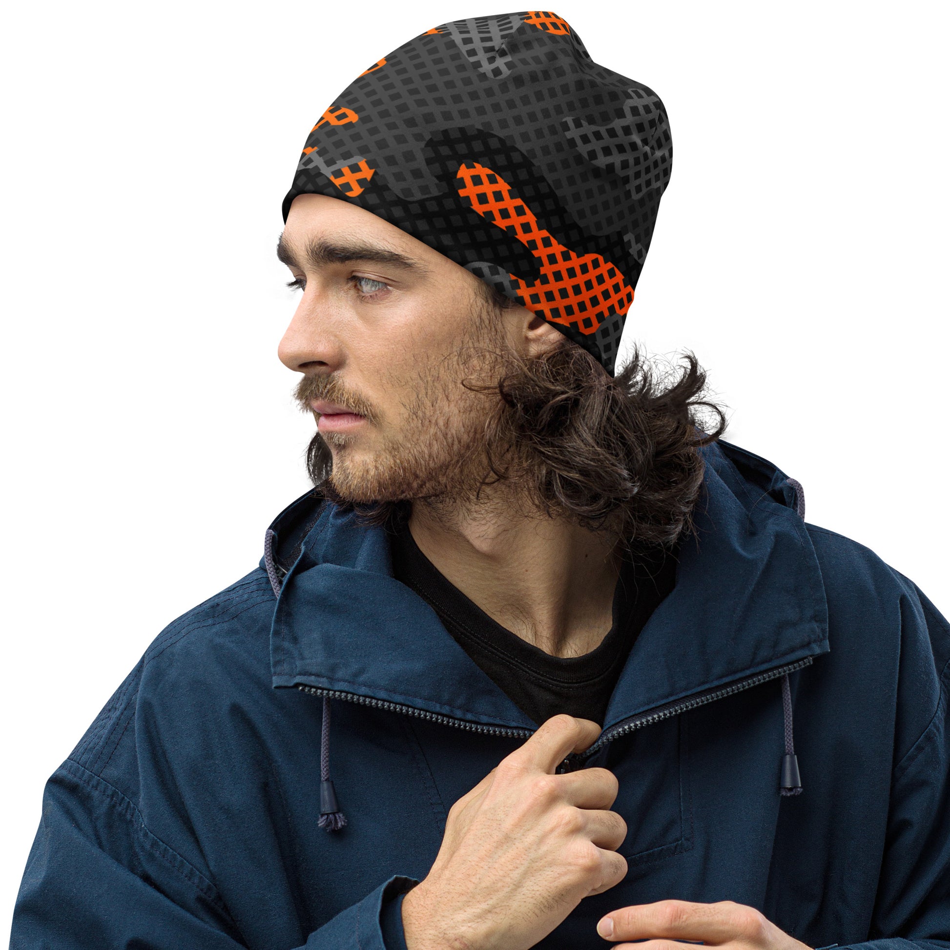 Camouflage Beanie | Orange & Black Pixel