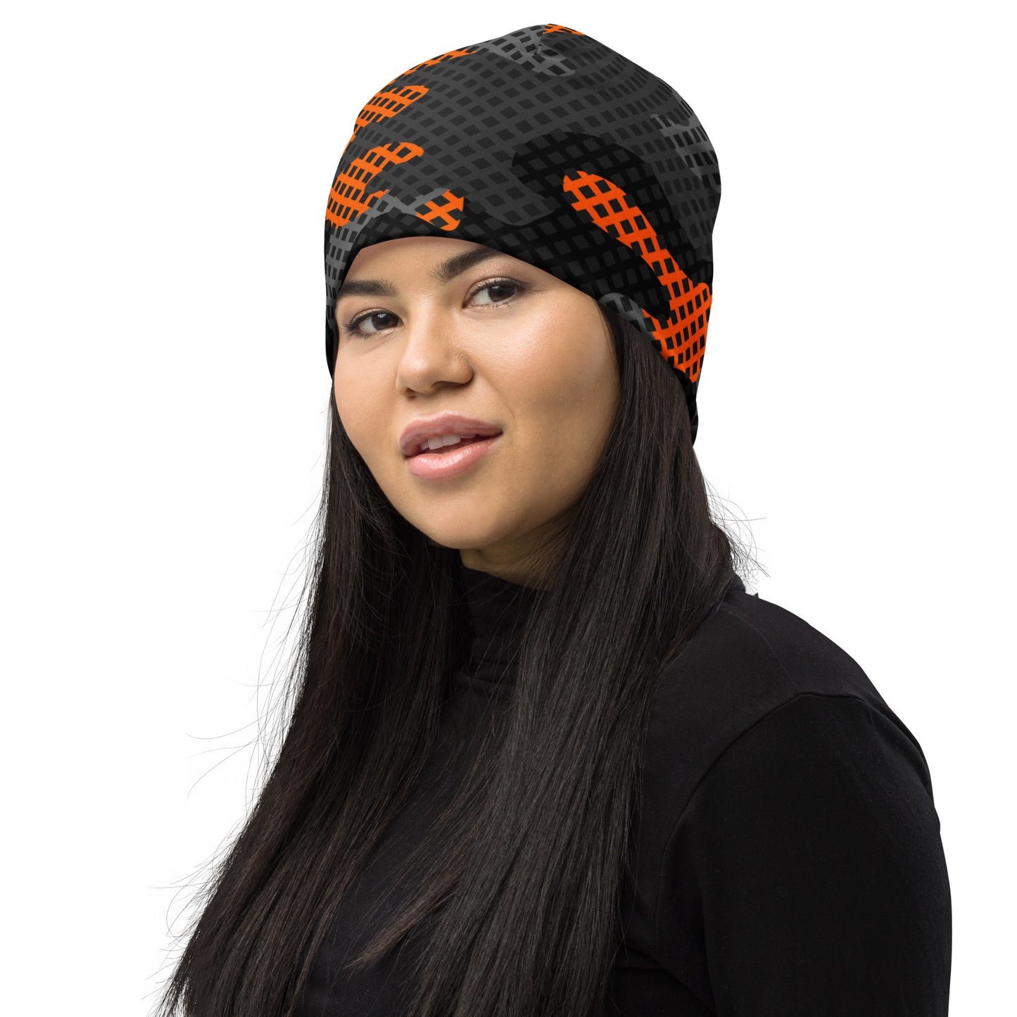 Camouflage Beanie | Orange & Black Pixel