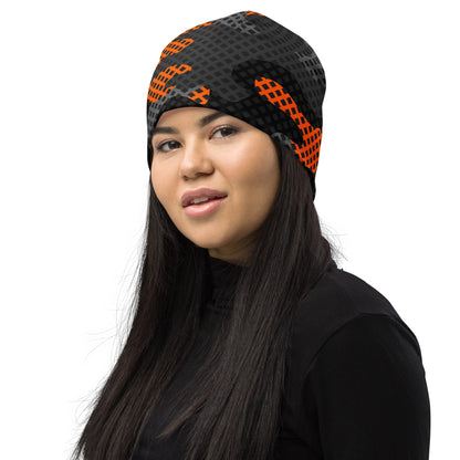 Camouflage Beanie | Orange & Black Pixel