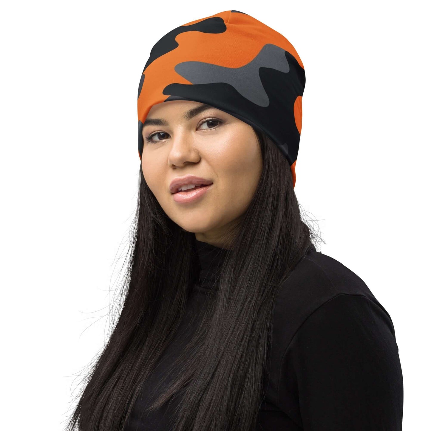 Camouflage Beanie | Orange, Black, and Gray