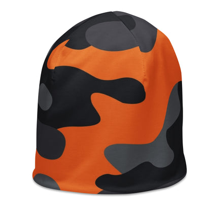 Camouflage Beanie | Orange, Black, and Gray