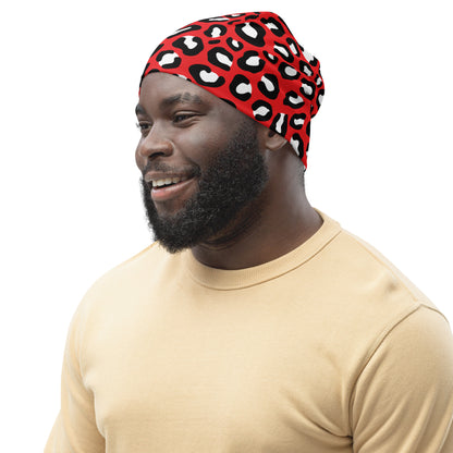 Leopard Print Beanie | Red, Black and White