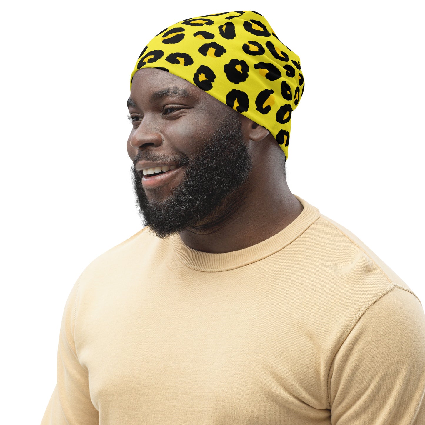 Leopard Print Beanie | Yellow and Black