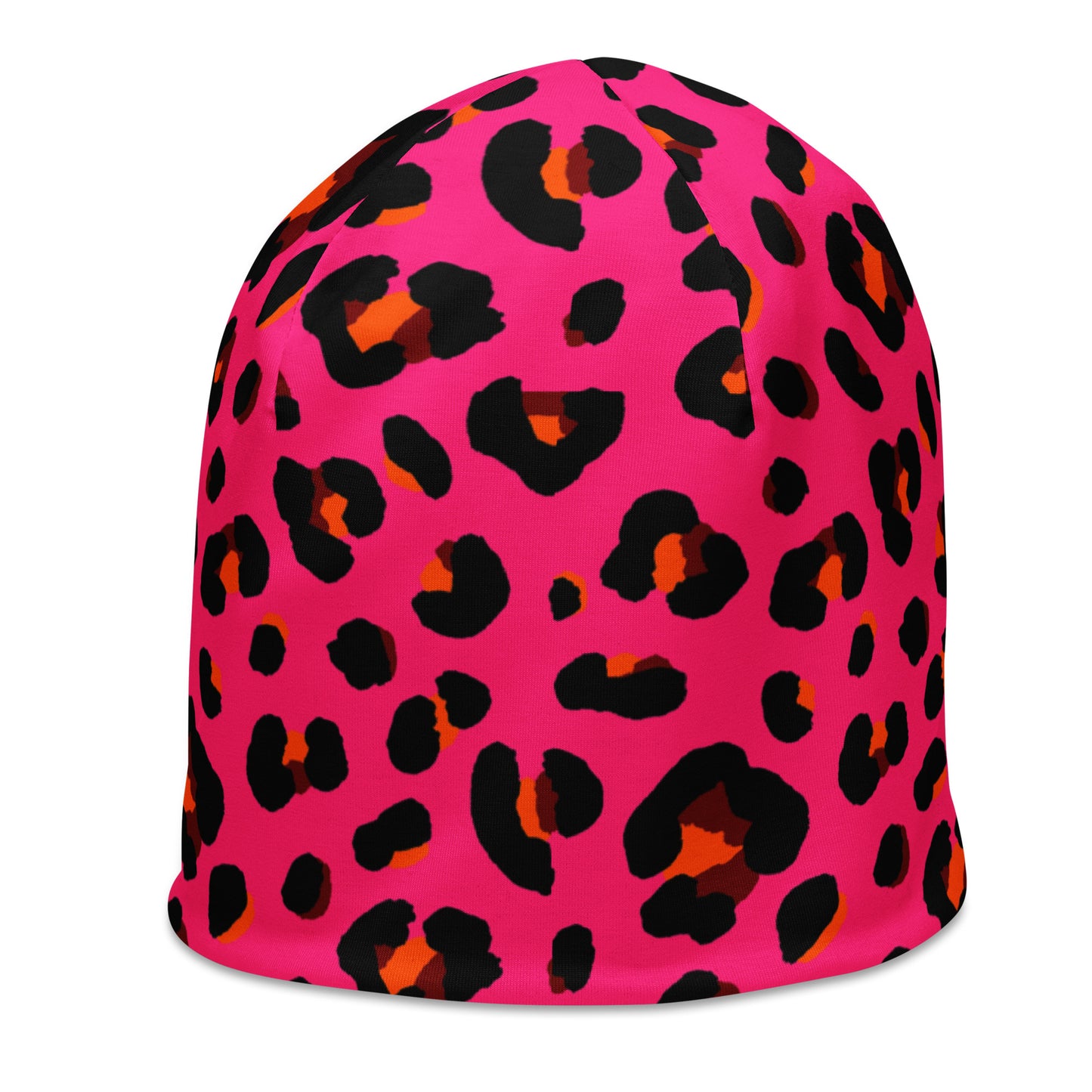 Leopard Print Beanie | Cerise Pink, Orange, and Black