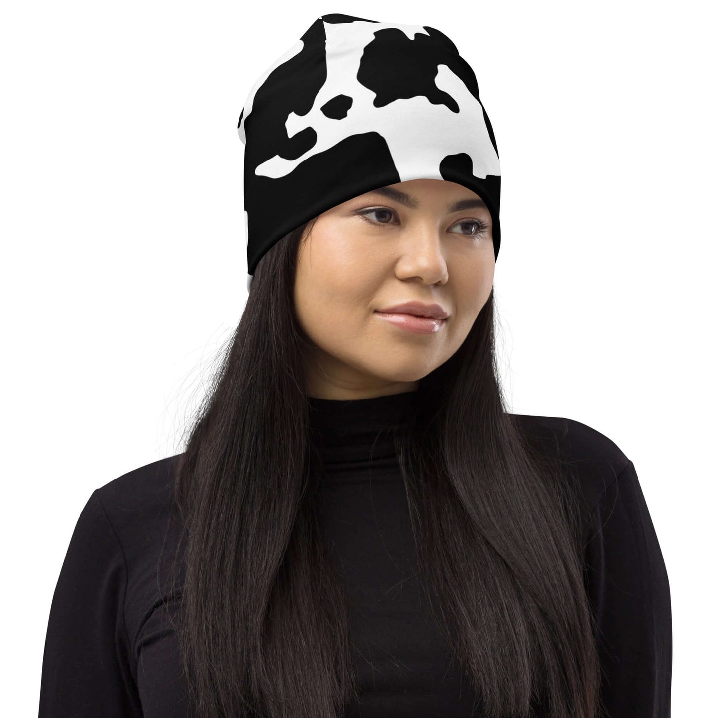 Camouflage Beanie | Black & White Cow Print