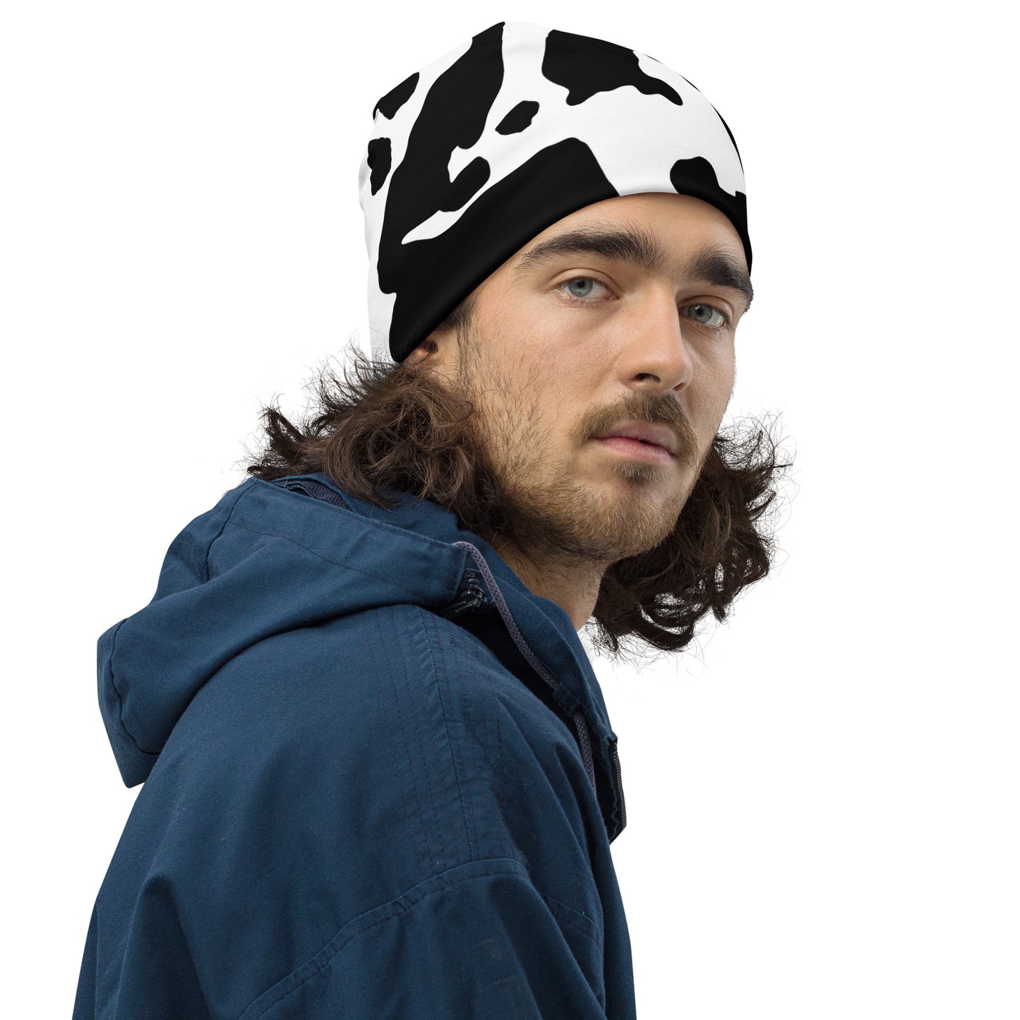 Camouflage Beanie | Black & White Cow Print