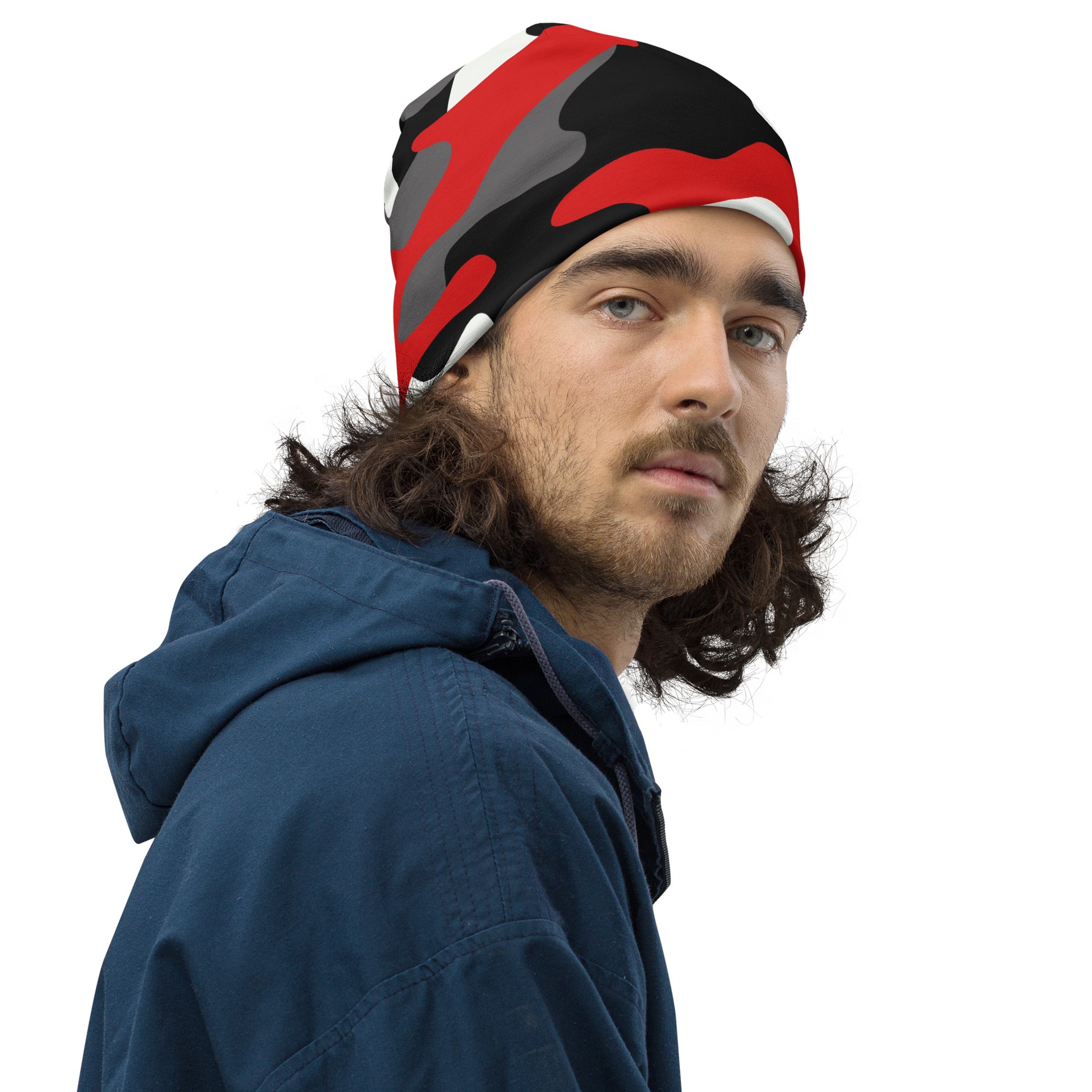 Camouflage Beanie | Red, Black, and White