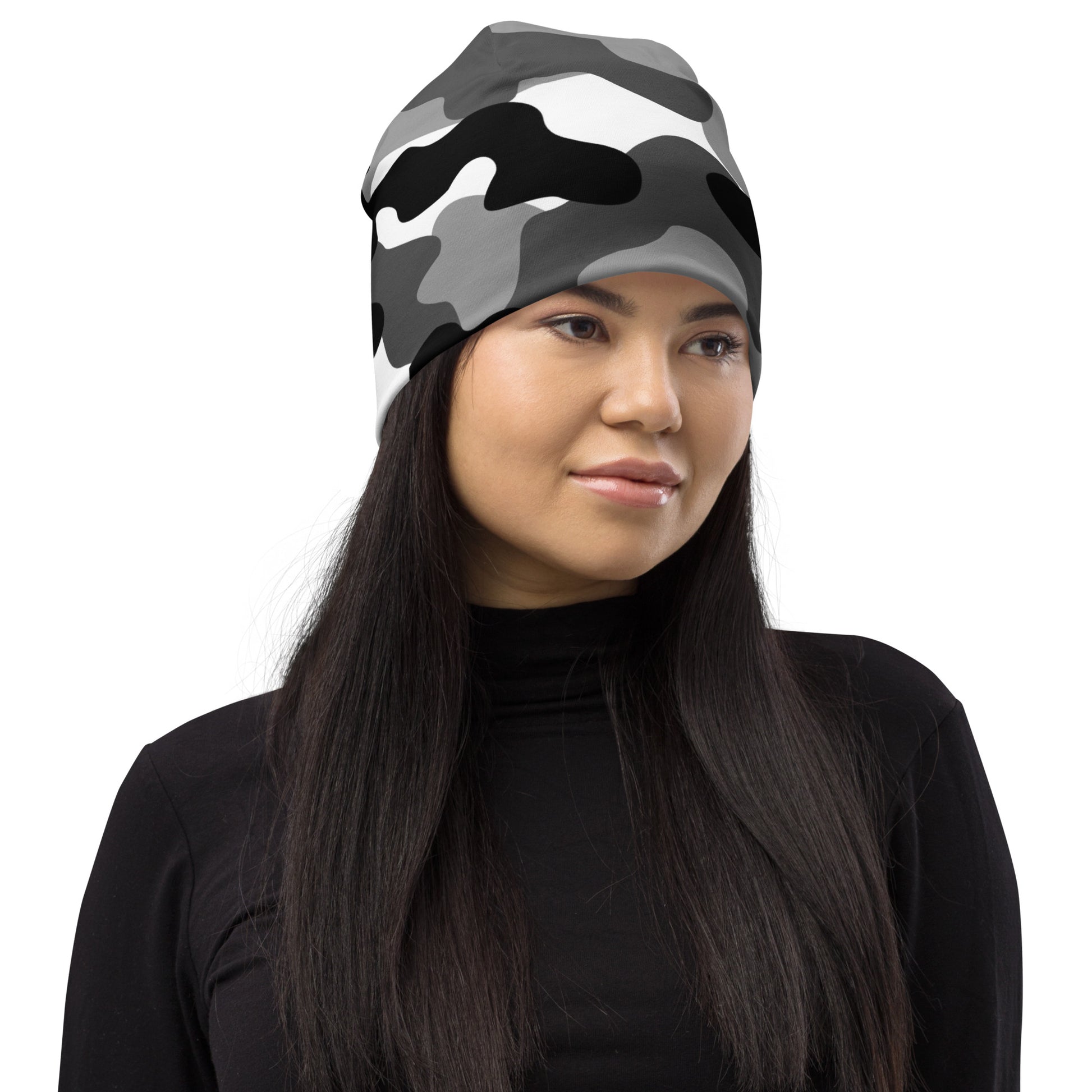 Camouflage Beanie | Gray, Black, & White