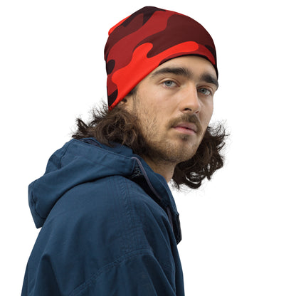 Camouflage Beanie | Scarlet Red & Black