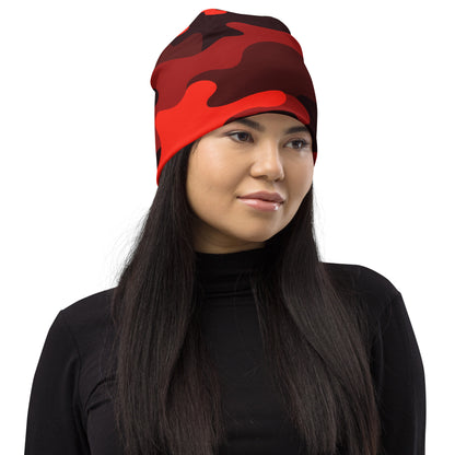 Camouflage Beanie | Scarlet Red & Black