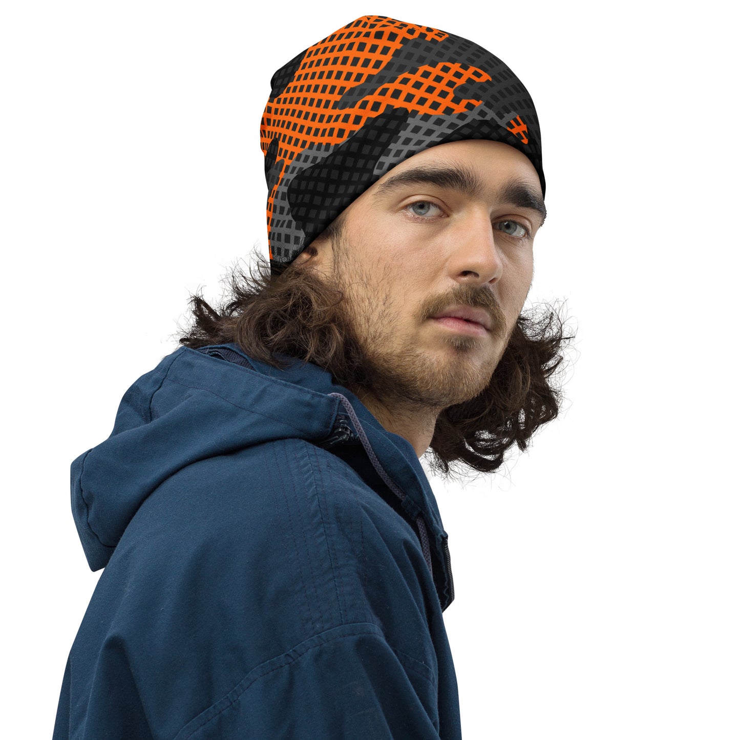 Camouflage Beanie | Orange & Black Pixel