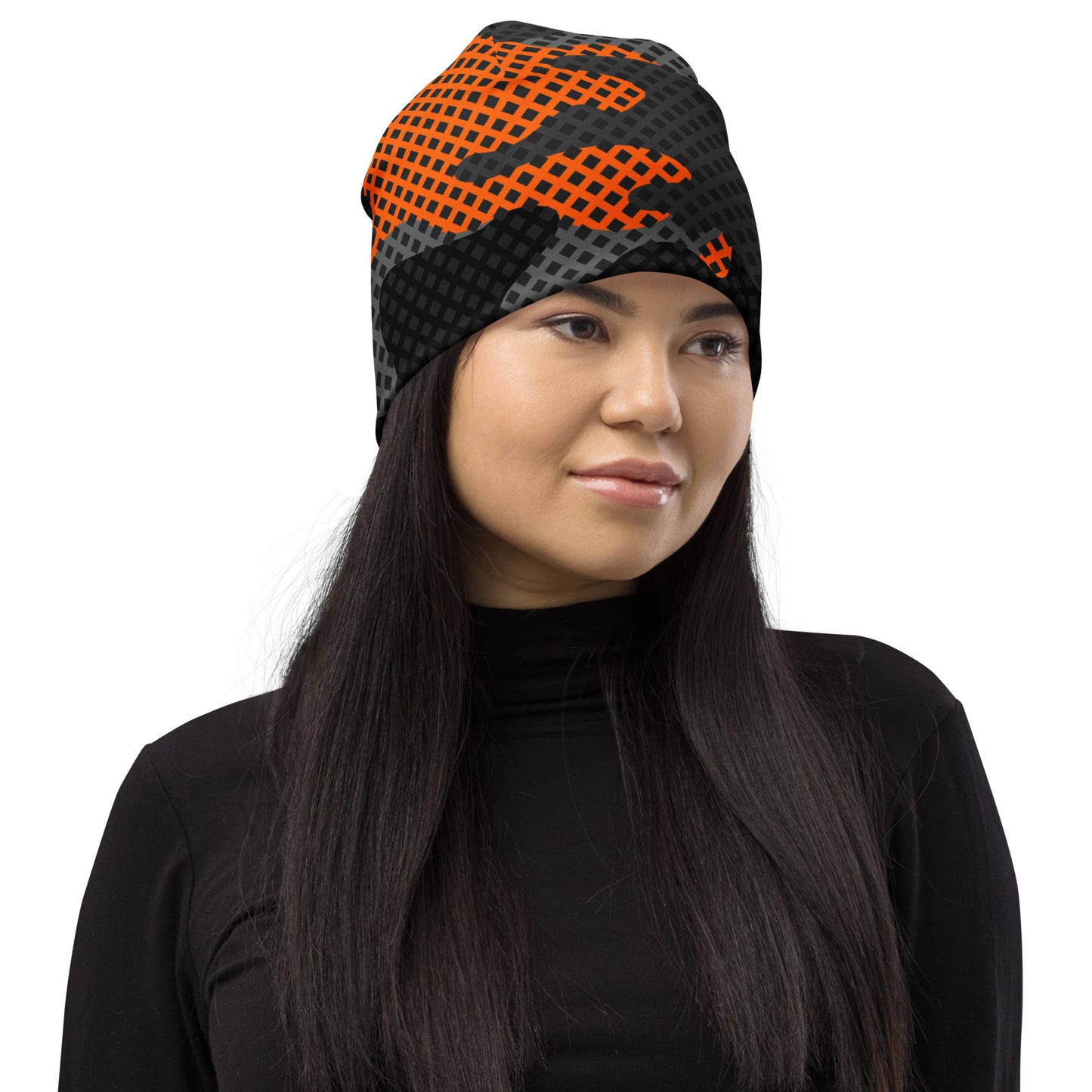 Camouflage Beanie | Orange & Black Pixel