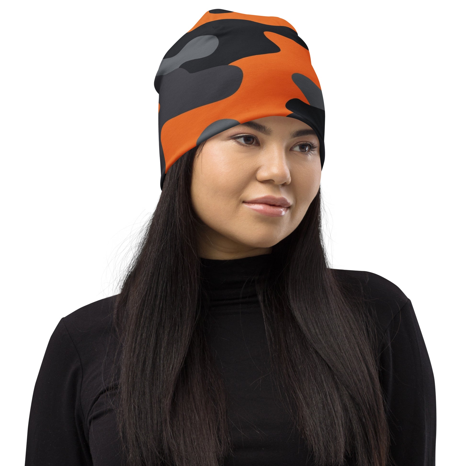 Camouflage Beanie | Orange, Black, and Gray