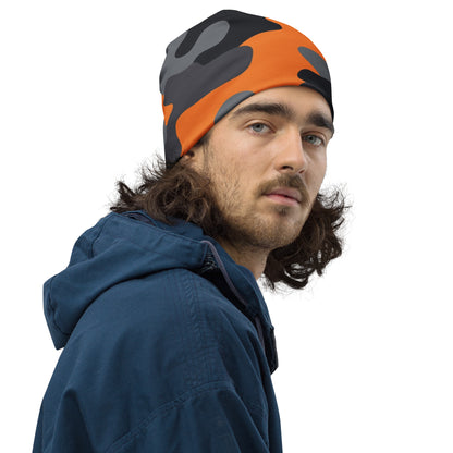 Camouflage Beanie | Orange, Black, and Gray