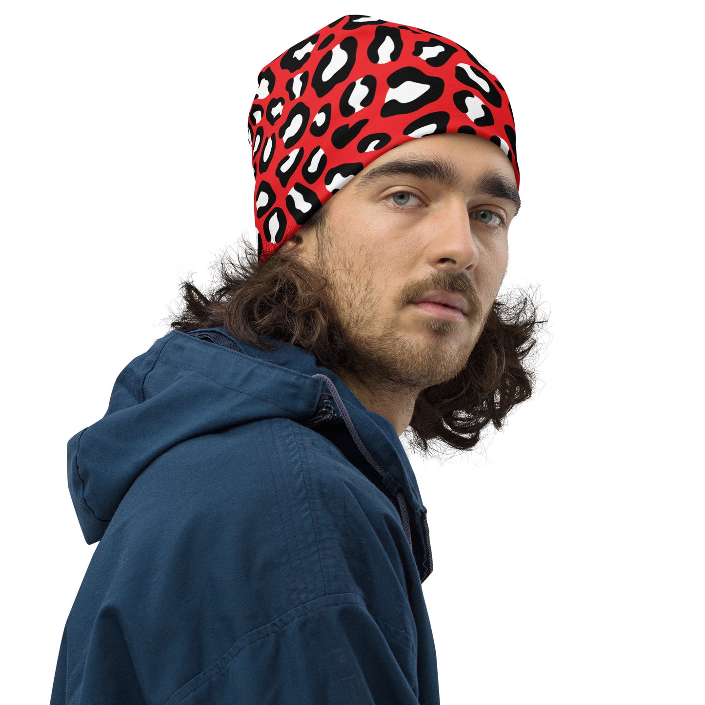 Leopard Print Beanie | Red, Black and White