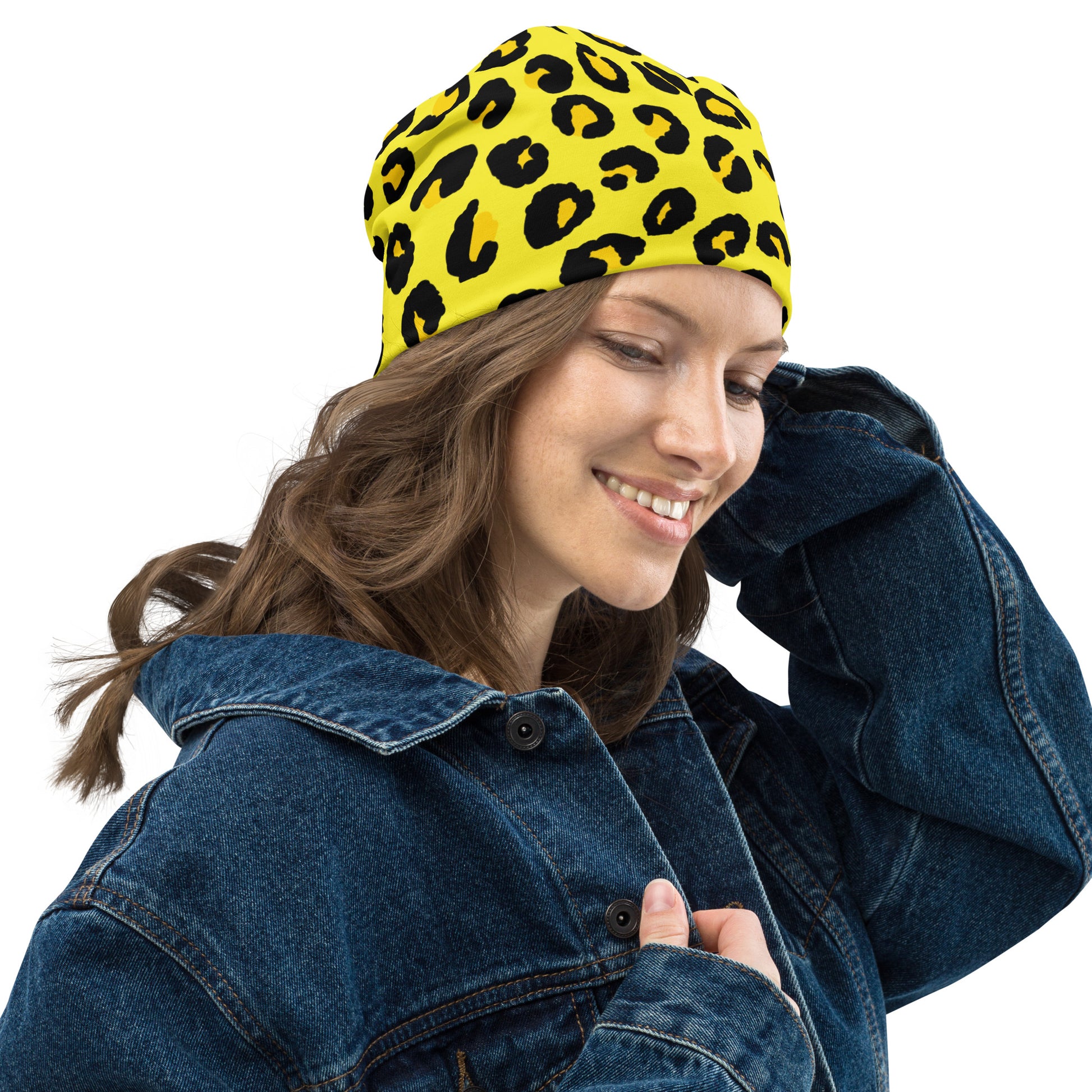 Leopard Print Beanie | Yellow and Black