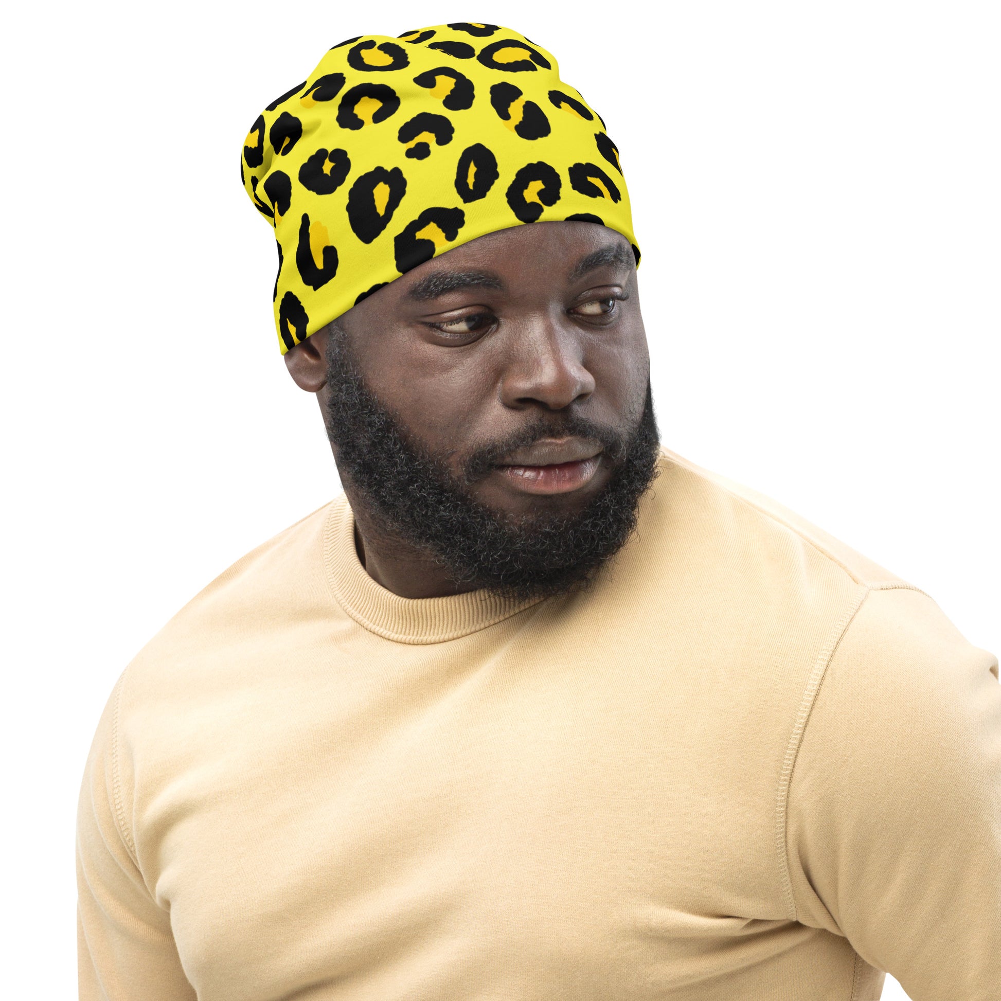 Leopard Print Beanie | Yellow and Black